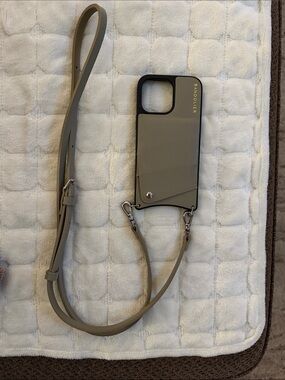 Bandolier Taupe Leather Crossbody Phone Case with Strap
